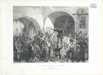 Barykada na uniwersytecie k. k. w dniu 26. Maja 1848 r. (litografia)