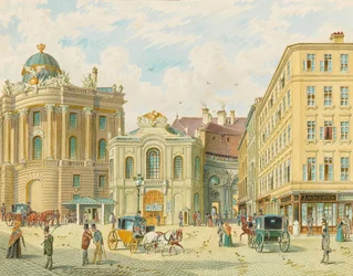 Stary Burgtheater w Wiedniu - Franz Gerasch (1826-1906). Akwarela na papierze, początek XX wieku. Wymiar : 23x29 cm. Prywatna kolekcja