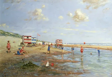 Scena na plaży (olej na płótnie)