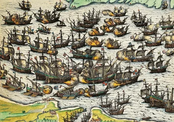 Niezwyciężona armada, rycina Franz Hogenberg (1535-1590), Hiszpania
