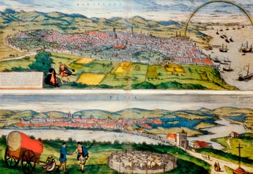 Mapa Barcelony i Ecija z mapy świata autorstwa Georga Braun
