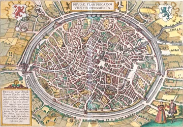 Mapa Brugii (Brugae), Belgia (akwaforta