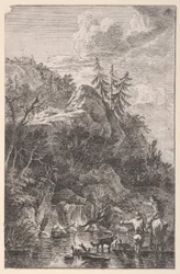 Ilustracja 5: postać kobieca na koniu i postać męska z psem stojącym na ulicy, ok. godz. 1700-25.