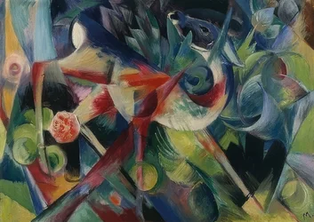 Jeleń w ogrodzie kwiatowym. 1913