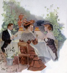 Kolacja w restauracji w Lasku Bulońskim, ok. 1900 r. (il