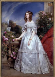 Portret księżnej Nemours Portret Zwycięstwa Sachsen-Coburg-Gotha (1822-1857) żony księcia Nemours. Obraz M. P. Juliena Laurenta (1805-1860) według Franza Xaviera Winterhaltera. 1846. Paryż, Sztuka Dekoracyjna - Pełnowymiarowy portret Du