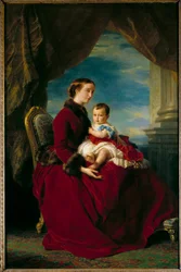 Portrety cesarzowej Eugenii i księcia cesarskiego. Eugenie de Montijo (1826 - 1920) i jego syn z Napoleonem III, Napoleon Eugeniusz Ludwik Bonaparte (1856-1879). Obraz Francois Xaver Winterhalter (1806-1873) Ec. Wszystko.