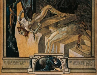 Austria, Wiedeń, Ilustracja Boskiej Komedii Dantego Alighieri (Piekło, Pieśń XXII) autorstwa Franza von Bayrosa, fragment