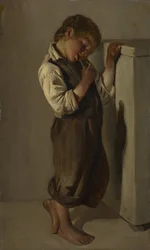 Chłopiec z farmy je chleb w salonie