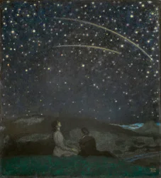 Les etoiles filantes (Franz et Mary von Stuck) - Spadające gwiazdy (Franz i Mary Stuck), autor: Stuck, Franz, Ritter von (1863-1928). Olej na drewnie