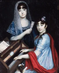 Dwie młode damy przy pianoforte (akwarela i gwasz na kości słoniowej)