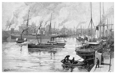 Melbourne z Yarra, Victoria, Australia, 1886.