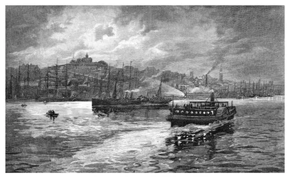 Scena nocna, Darling Harbour, Sydney, Nowa Południowa Walia, Australia, 1886.