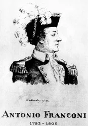 Cyrk: Eau forte autorstwa Frédérica Hillemachera, portret Antonio Franconi (1793-1805) - w „Cyrku Franconi”.