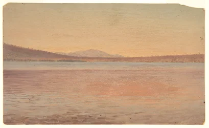 Odległy widok na góry Katahdin i podróżnika z jeziora Millinocket