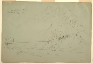 Rysunek przedstawiający most linowy w Kolumbii, sierpień 1853 r.