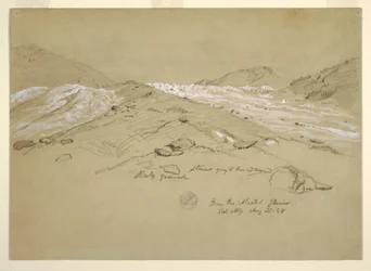 Rysunek, lodowiec Aletsch, Alpy Berneńskie, Szwajcaria, 28 sierpnia 1868 r.