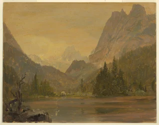 Rysunek, jezioro alpejskie, Bawaria lub Szwajcaria, 1868 r.