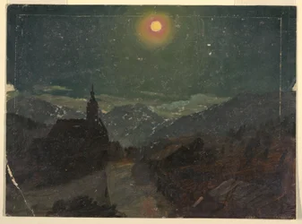Rysunek, Krajobraz alpejski nocą, 1868