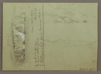 Rysunek, nagie wzgórze, Akropol w Koryncie, Grecja, kwiecień 1869 r.