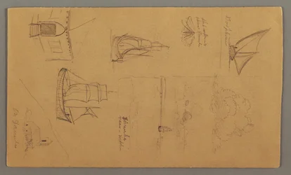 Rysunek, Studium łodzi, Studium chmur, Dwa budynki, prawdopodobnie 1868 r.