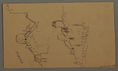 Rysunek, Studium łodzi, Studium chmur, Dwa budynki, prawdopodobnie 1868 r.