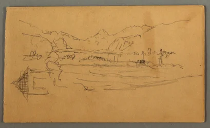 Rysunek, szeroka dolina, szopa, St. Gilgen, Austria, prawdopodobnie 1868 r.