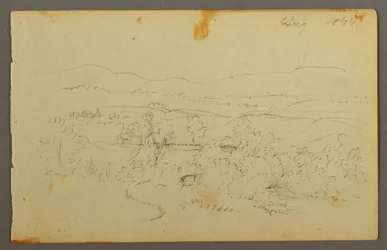 Rysunek, szeroka dolina z farmami, 1844 r.