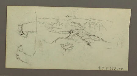 Rysunek przedstawiający wielbłąda, krzew i dolinę, prawdopodobnie 1868 r.