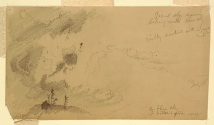 Rysunek, Pochmurne wieczorne niebo nad pasmem wzgórz, lipiec 1866 r.