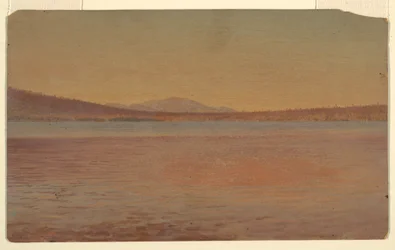Rysunek, Odległy widok na góry Katahdin i podróżnika z jeziora Millinocket, 1870-80