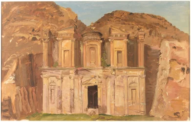 Rysunek, świątynia Ed Deir Rock, Petra, koniec lutego 1868 r.