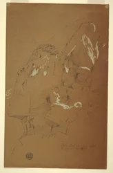 Rysunek, Upadła skała złapana na gruzach, El Yemen, 2 marca 1868 r.