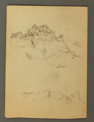 Rysunek, Fortyfikacja klifów, Sion, dolina Rodanu, prawdopodobnie 1868 r.
