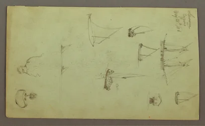 Rysunek, Głowa mężczyzny, Mężczyzna palący, Studium żaglówki, Dom, 27 maja 1868 r.