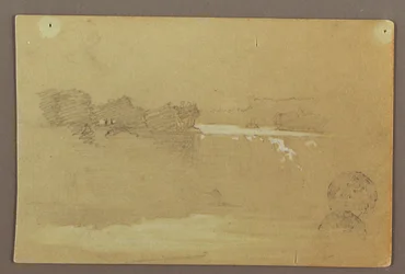 Rysunek, Hennequin Point i wodospad American Falls, rzeka Niagara, prawdopodobnie 1856 r.