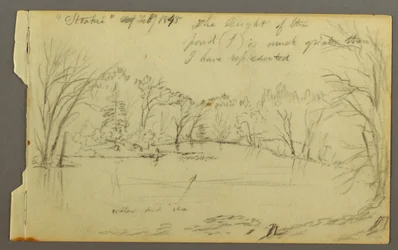 Rysunek, staw Htakie () otoczony drzewami, 1845 r.