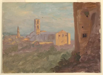 Rysunek, włoskie lub szwajcarskie miasto, 1868 r.
