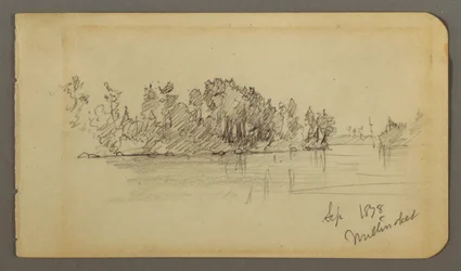 Rysunek, Jezioro i zalesiony brzeg, 1878 r.