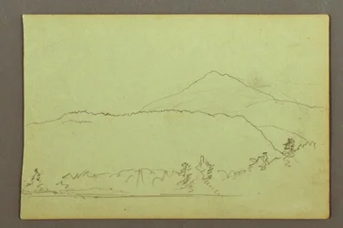 Rysunek, jezioro, pasmo wzgórz, prawdopodobnie 1856 r.