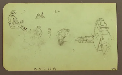 Rysunek, Pejzaż; Verso: Postacie, Kościół, 1883
