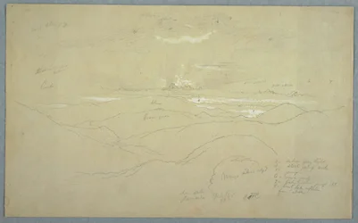 Rysunek, Krajobraz o zachodzie słońca, Jamajka, lipiec 1865 r.