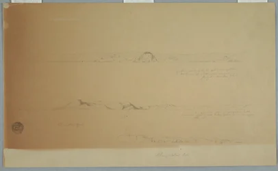 Rysunek, Krajobraz w pobliżu wyspy Fogo, Brimstone, Head, Change Island Rocks, 2 lipca 1869 r.