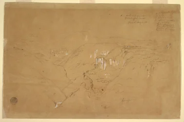 Rysunek, Krajobraz z górą Purese, Kolumbia, 6 sierpnia 1853 r.