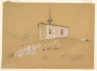 Rysunek "Mały kościółek w pobliżu Bel Arp", Alpy Berneńskie, Szwajcaria, 28 sierpnia 1868 r.