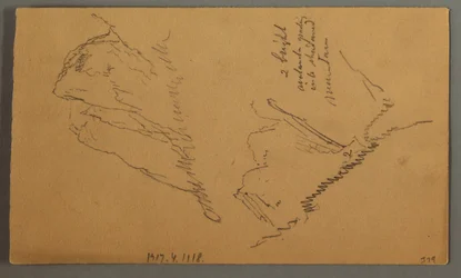 Rysunek, mężczyzna w łodzi, Rocky Peak over Pines, prawdopodobnie 1868 r.