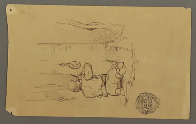 Rysunek przedstawiający golącego się mężczyznę widzianego od tyłu, prawdopodobnie 1878 r.