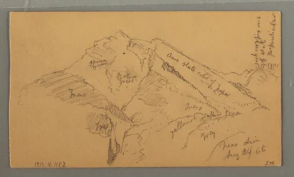 Rysunek, średniowieczny zamek, kaskada domu, 24 sierpnia 1868 r.