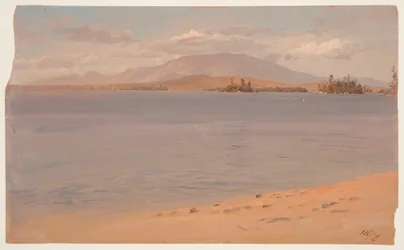 Rysunek przedstawiający górę Katahdin z jeziora Millinocket, 1878 r.