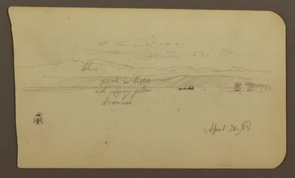 Rysunek, Krajobraz górski, postać; Verso: Krajobraz, 30 kwietnia 1885 r.